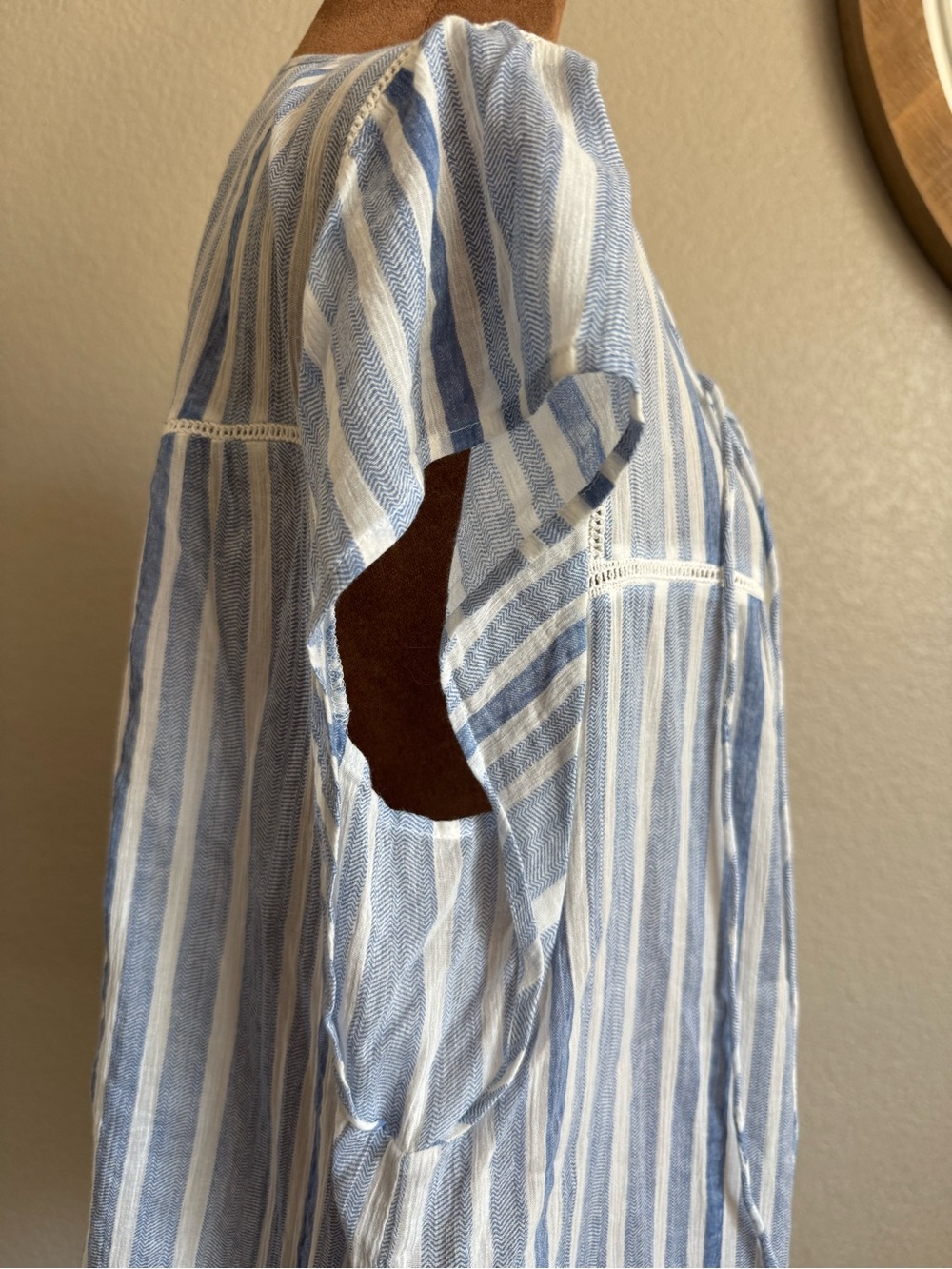 Vanessa Virginia Anthropologie Blue White Striped Embroidered Hem Eyelet Boho L - Picture 5 of 12